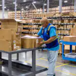 Employee looking over packing