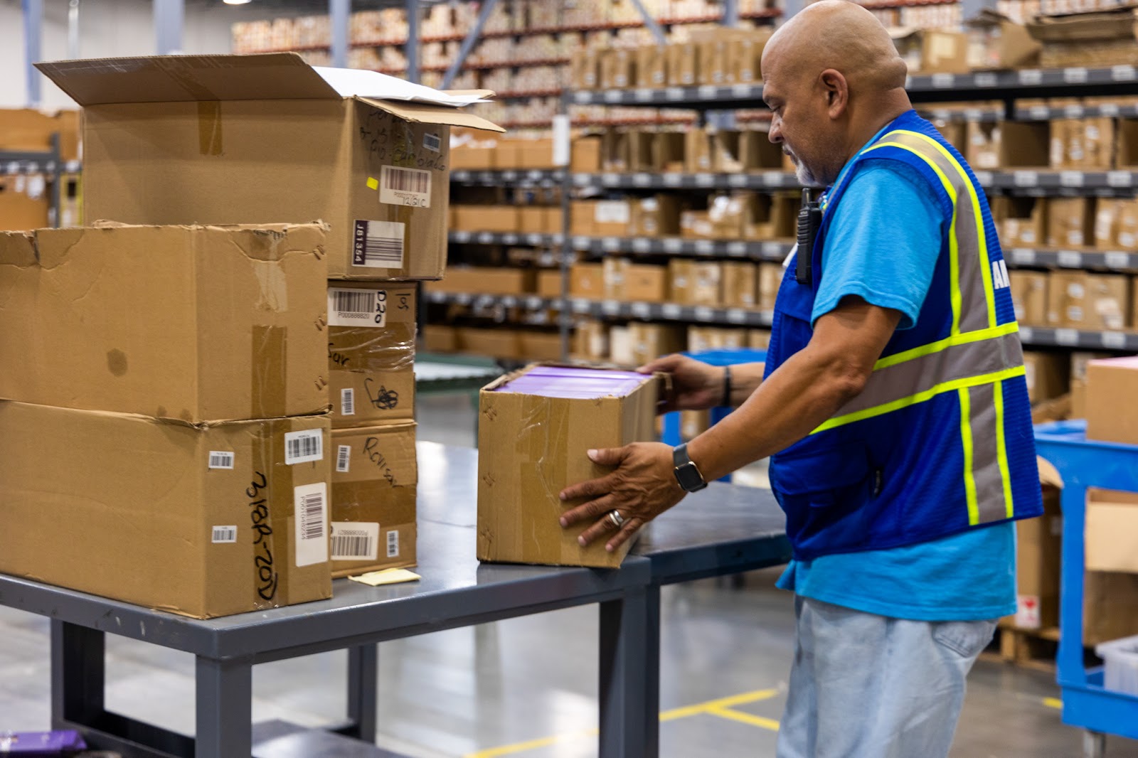 Man working in cosmetics fulfillment center